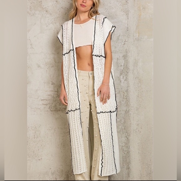 POL Ivory w/ Black Long Cardigan Boutique - Picture 6 of 9